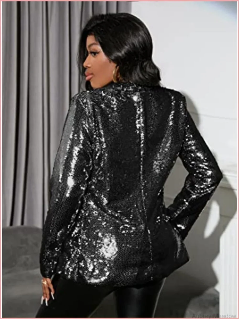 Sequins Blazer Long Sleeve Sparkle Open Front Shawl Collar Cardigan